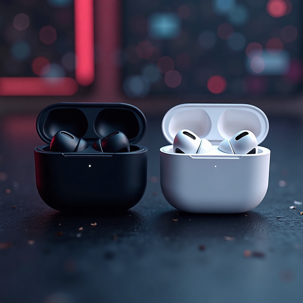 หูฟังไร้สาย Sony WF-1000XM5 และ AirPods Pro 2 พร้อมเคสชาร์จสีดำและสีขาว